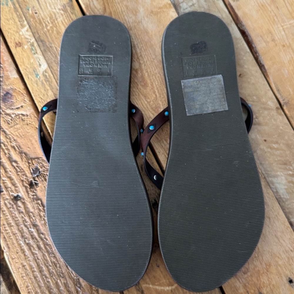 Brown Flip Flops with Turquoise Accents - Picture 3 of 3
